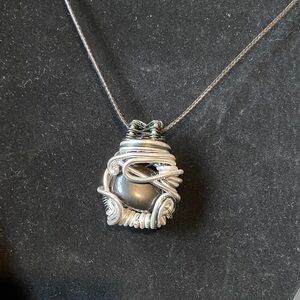 Elegant Silver Wire Wrapped Pendant Necklace